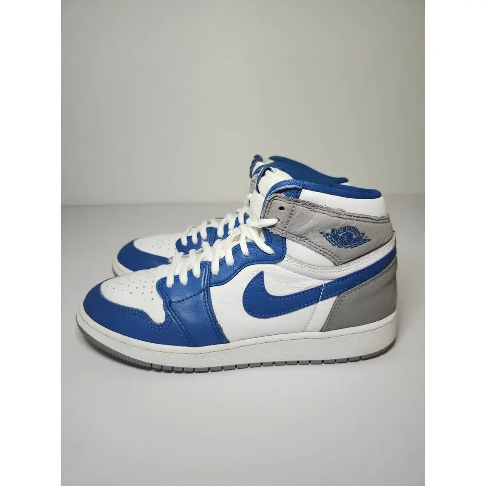 Nike Jordan Kids' 1 High Blue White Sz 5.5Y Leather Athletic Sneaker